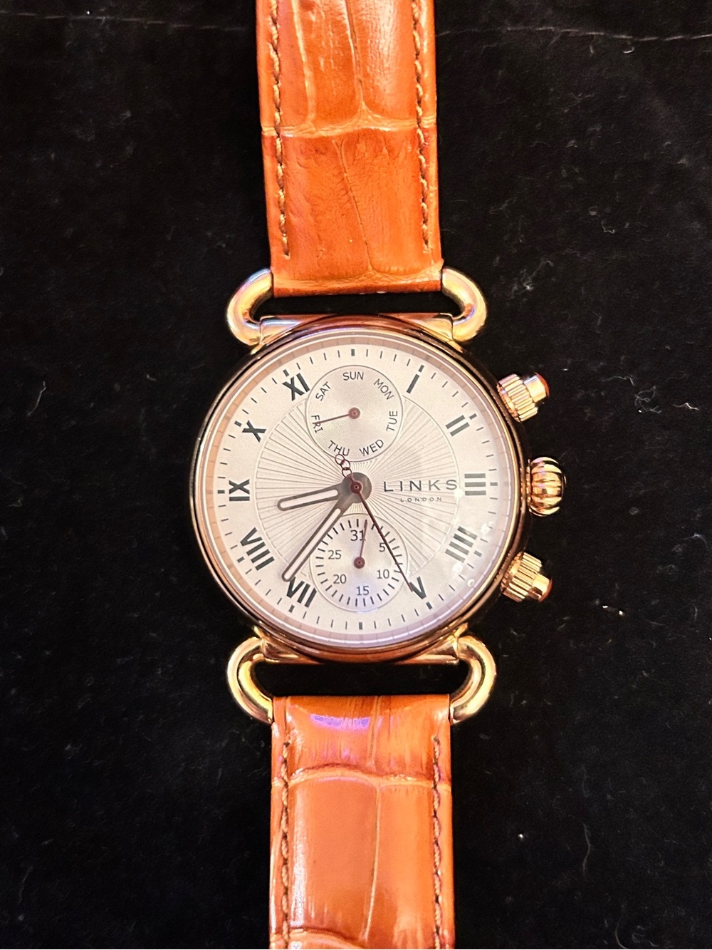 Links of London Men's Rose Gold Chronograph Watch with tan Leather Strap